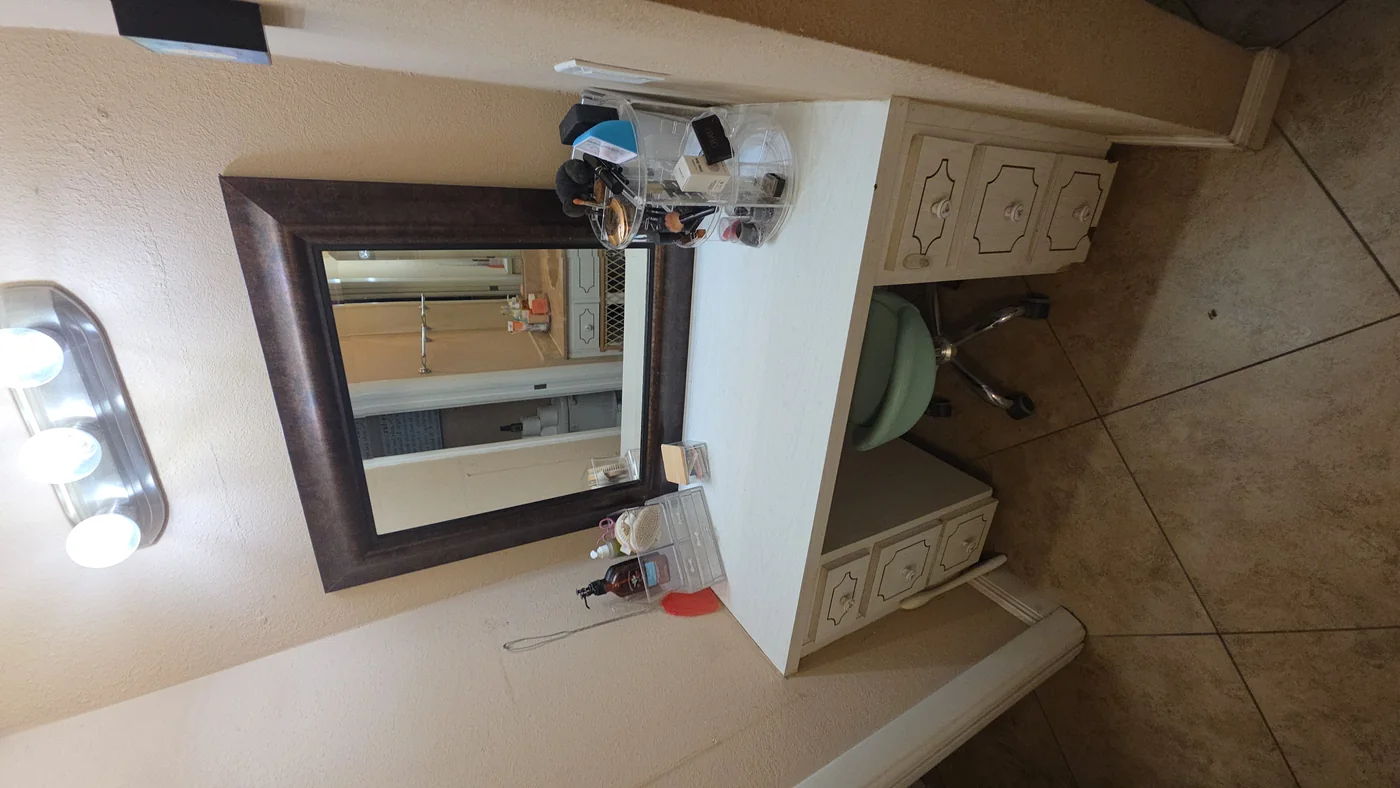 Vanity area after MotoMaid cleaning and organization